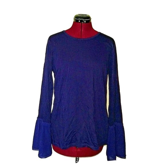 MICHAEL KORS Top True Navy Women Size Large Bell Sleeve Crew Neck - Picture 1 of 6